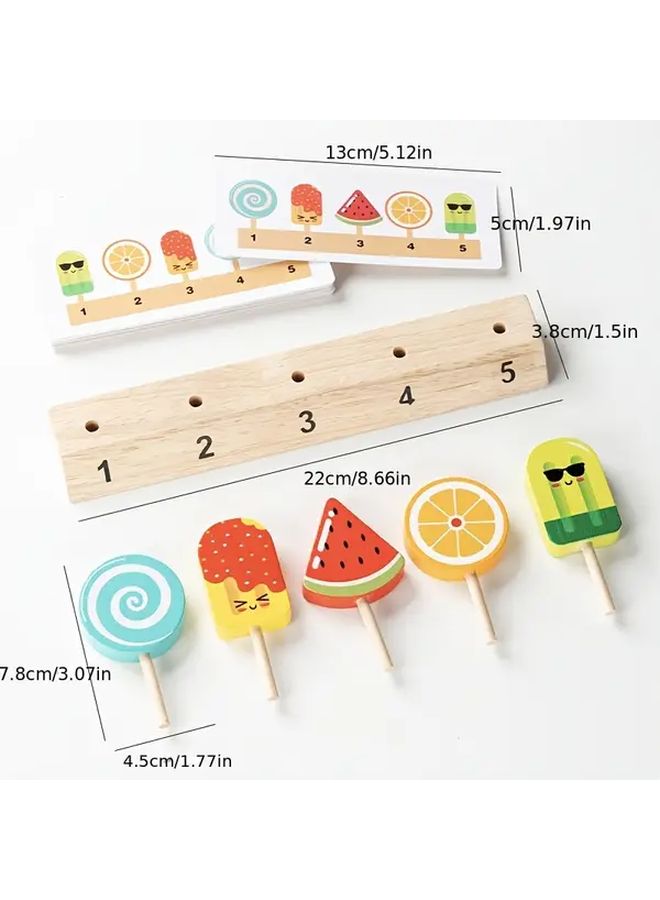 Wooden Ice Cream Sorting Game With 21 Double Sided Cards Educational Color Matching Toy - Image 4